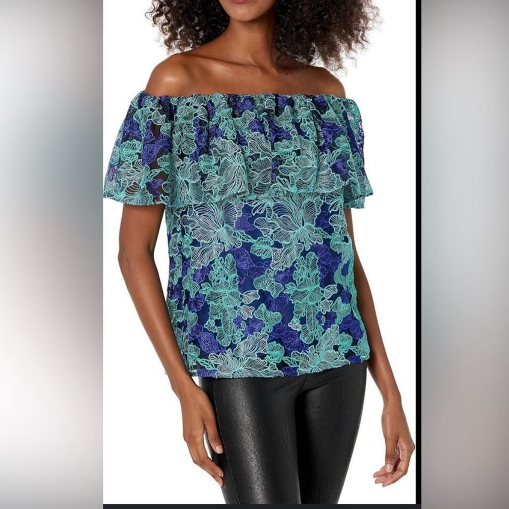 NWT Trina Turk Sz XL Wisdom Top Off-Shoulder Floral Embroidered Blouse